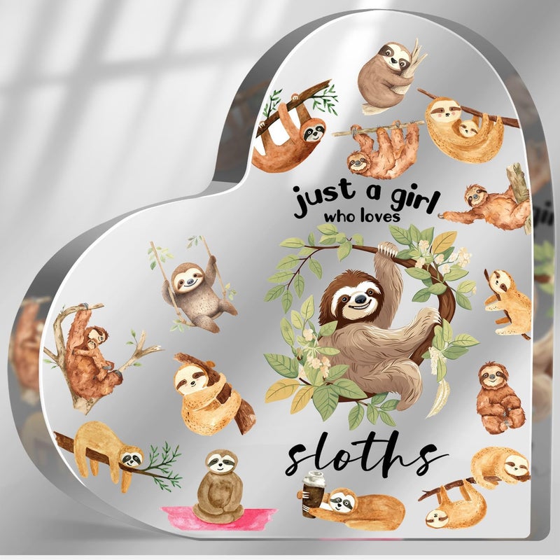 MUNLICAR Sloths Gifts for Sloths Lovers, Sloths Lover Birthday Gifts for Women, Just a Girl Who Loves Acrylic Sign, Sloths Themed Paperweight Birthday Friendships Gifts, Desk Table Decor for Girls - Image 1